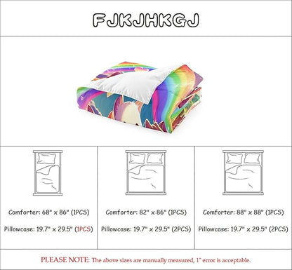 Cat Comforter Set, Cute Cat Bedding Set, Twin Size Comforter Set for Girls Cat Comforter Cartoon Cat Rainbow Printed Bedding Sets for Kids Girls Kawaii Cat Bedding Sets, 1 Comforter+1 Pillowcase