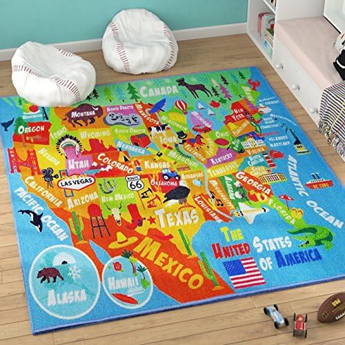 KC Cubs Playtime Collection USA United States Map Educational Learning & Game Area Rug Carpet for Kids and Children Bedrooms and Playroom (8'2" x 9'10"), Multi