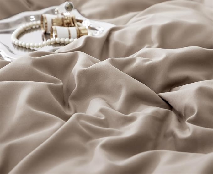 Deep Champagne Comforter Set Full Pom Pom Fringe Comforter 3 PCs Soft Taupe Boho Ball Pom Pom Full Comforter Bedding Women Men Solid Dark Khaki Full Bed Comforter Set All Season Gift