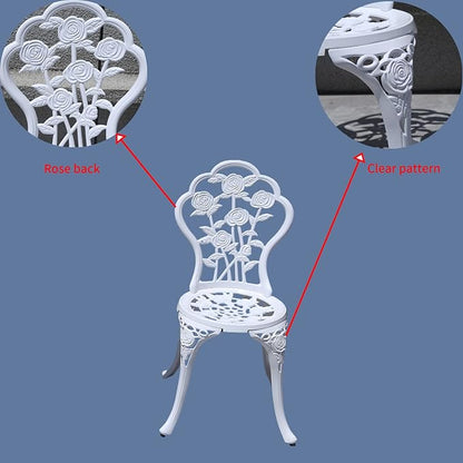 KAILI Outdoor Furniture Bistro Set with Rose Pattern 1 Table 2 Chairs for Garden Patio Porch (Rose-White)