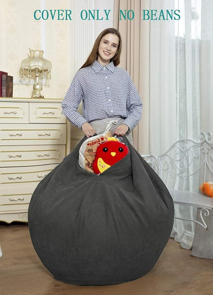 Stuffed Animal Storage Bean Bag Chair Cover (No Filler)for Kids and Adults. Premium Corduroy Stuffable Beanbag for Organizing Children Plush Toys or Memory Foam Extra Large 300L (Dark Grey)
