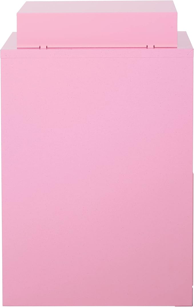 OSP Home Furnishings 3 Drawer Locking Metal File Cabinet with Top Shelf, Pink