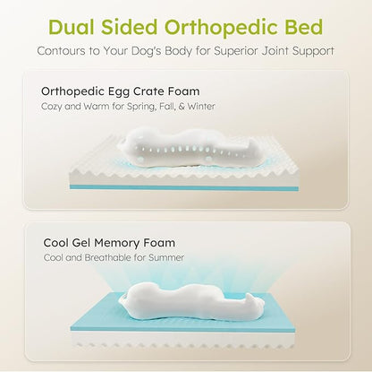 XXL Dog Bed for Large Dogs, Orthopedic Gel Memory Foam, Waterproof, 53" Dutch Velvet Sofa Bed, Light Gray