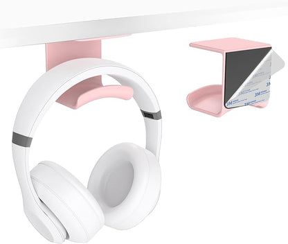 HomeMount Headphone Hook Under Desk - Headphone Holder Under Table, Adhesive Gaming Headphone Stand Hanger Desk Mount for Most Headphone (Pink)