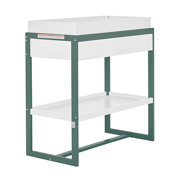 Arlo Changing Table in Jungle Green, Made of Solid New Zealand Pinewood, Non-Toxic Finish, Comes with Water Resistant Mattress Pad & Safety Strap