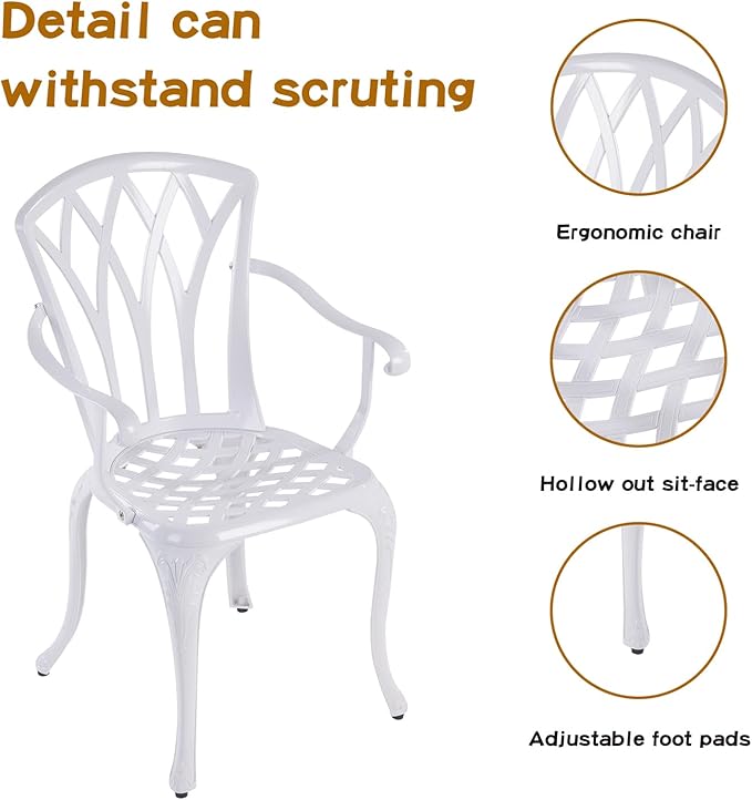 Jardin DE CENTENNAIL 3-Piece Outdoor Bistro Set Cast Aluminum Rust-Resistant Patio Furniture Armchairs Design (White)