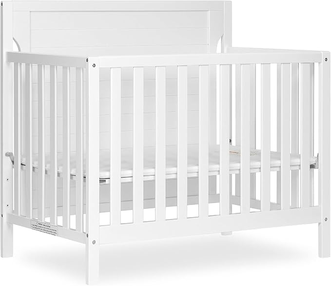 Bellport 4 in 1 Convertible Mini/Portable Crib In White, Non-Toxic Finish, Made of Sustainable New Zealand Pinewood, With 3 Mattress Height Settings