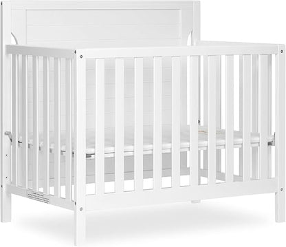 Bellport 4 in 1 Convertible Mini/Portable Crib In White, Non-Toxic Finish, Made of Sustainable New Zealand Pinewood, With 3 Mattress Height Settings