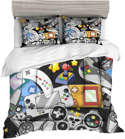 Sunnycitron Gamer Comforter set for Boys Gaming Bedding Twin Comforter set Gaming Bed Boys Comforter set Gamer room Decor (1 Comforter +2Pillowcase)