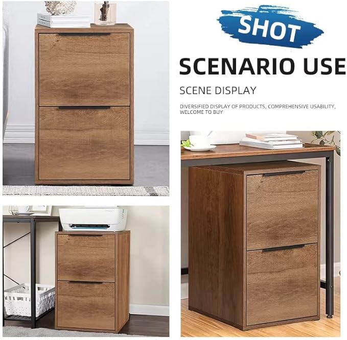 Wooden File Cabinet 2 Drawer,Vertical Storage Filing Cabinet with Hanging Bars for Letter Size,File Storage Cabinet Used for Home Office, Brown Assemble Required