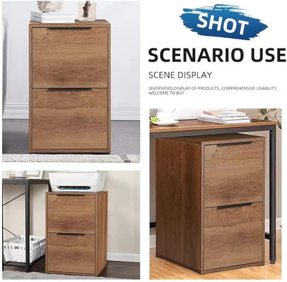 Wooden File Cabinet 2 Drawer,Vertical Storage Filing Cabinet with Hanging Bars for Letter Size,File Storage Cabinet Used for Home Office, Brown Assemble Required