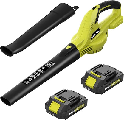 SEYVUM Leaf Blower, 20V Cordless Leaf Blower with 2 Pcs Li-ion Battery, Electric Leaf Blower for Lawn Care, 320CFM 150MPH Battery Powered Leaf Blower, for Patio, Garden Cleaning, Fast Charger Included