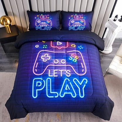 Teen Boy Comforter Set Queen,Kids Comforter Set for Boys,Gamer Bedding Sets for Boys,Boys Queen Bedding Set,Gaming Comforter Sets Including 1 Gaming Comforter&2 Pillowcases