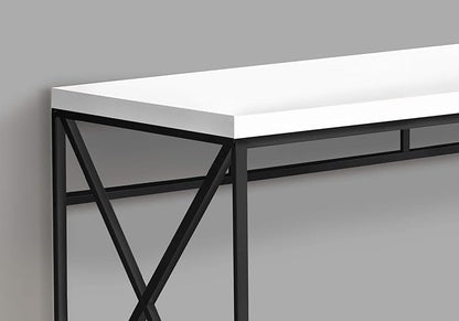 Monarch Specialties Modern Industrial Style-Home & Office Writing Table with Sturdy Crisscross Metal Computer Desk, 48" L, Glossy White/Black Frame