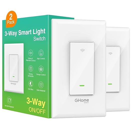 GHome Smart Switch, 3 Way Light Wi-Fi Switch Compatible with Alexa and Google Home, 2.4GHz Schedule Timer, Neutral Wire Required, 3-Way Installation and No Hub Required, FCC Listed (2-Pack),White
