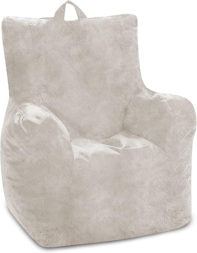 Posh Creations Structured Comfy Bean Bag Chair for Gaming, Reading, and Watching TV, Pasadena Chair, Rabbit Fur - Cream