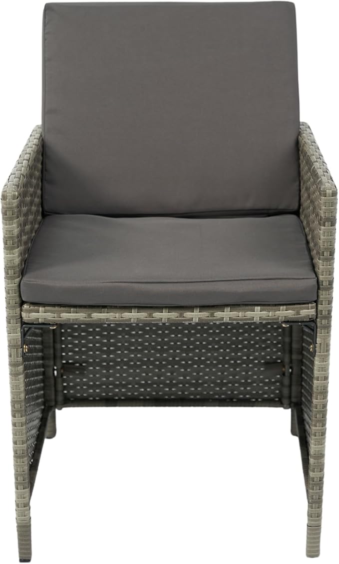 9 Pieces Patio Dining Outdoor Furniture, Space Saving Rattan Chairs with Glass Table, Cushioned Seating and Back Sectional Conversation Set, Zm-Grey
