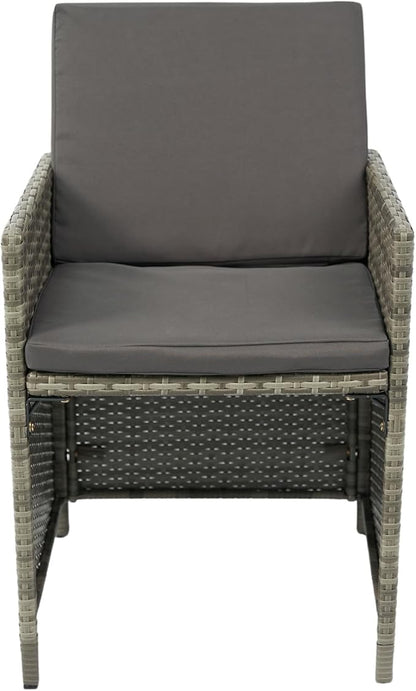 9 Pieces Patio Dining Outdoor Furniture, Space Saving Rattan Chairs with Glass Table, Cushioned Seating and Back Sectional Conversation Set, Zm-Grey