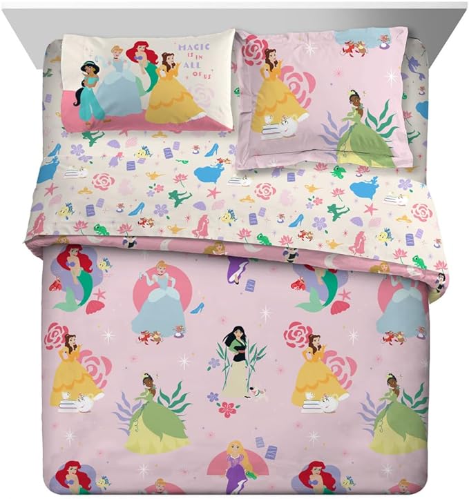 Franco Disney Princess Kids Bedding Super Soft Comforter and Sheet Set with Sham, 7 Piece Queen Size, (Officially Licensed Product)