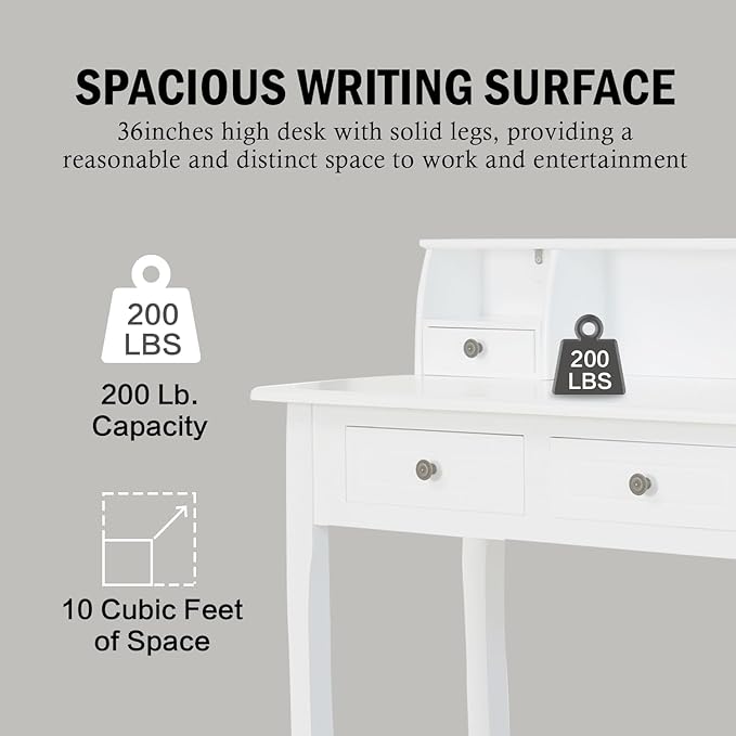 DMAITH Writing Desk with Hutch, 32 Inch Home Office Desk with Drawers, Study Table Computer Desk for Student, Makeup Dressing Table for Bedroom
