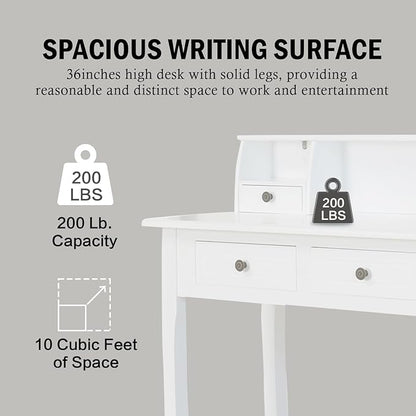 DMAITH Writing Desk with Hutch, 32 Inch Home Office Desk with Drawers, Study Table Computer Desk for Student, Makeup Dressing Table for Bedroom