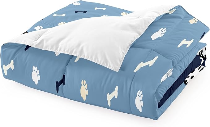 2Pcs Cartoon Dog Comforter Set Twin Comforter Set for Boys Lovely Puppy Patterns Bedding Set Fun Animal Lover Comforter Lovely Dog Paw Bones Quilt with 1 Pillowcase, Twin Size