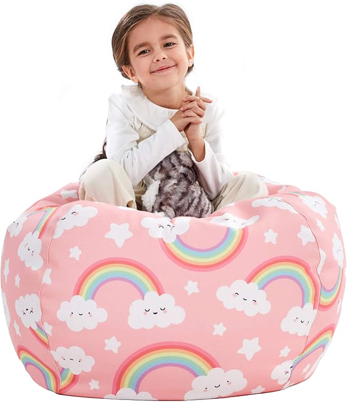 Nobildonna Stuffed Animal Storage Bean Bag Chair Cover Only for Kids Girls Toddler, Large Beanbag Chair without Filling for Organizing Children Soft Plush Toys