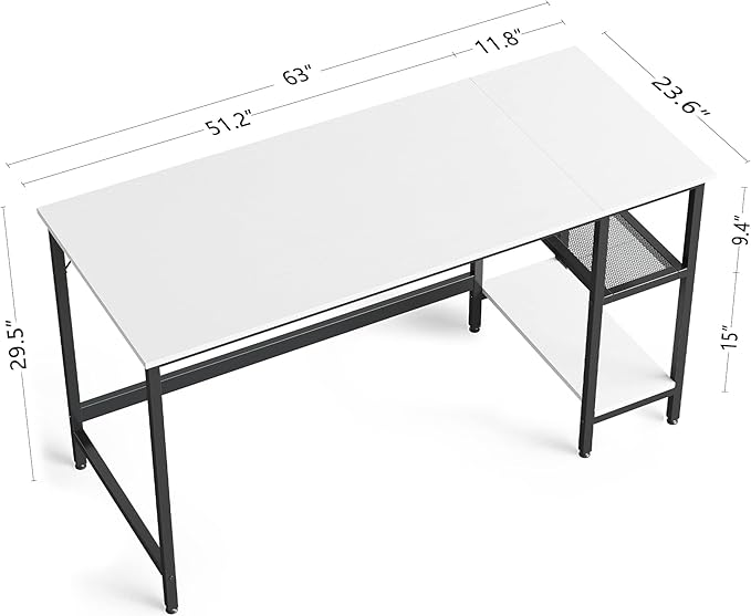 CubiCubi Computer Home Office Desk, 63 Inch Desk Study Writing Table with Storage Shelves, Modern Simple PC Desk with Splice Board,White Finish
