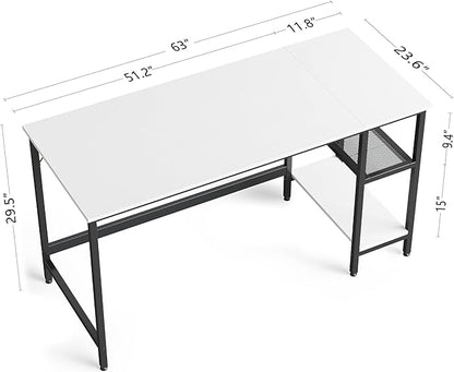 CubiCubi Computer Home Office Desk, 63 Inch Desk Study Writing Table with Storage Shelves, Modern Simple PC Desk with Splice Board,White Finish