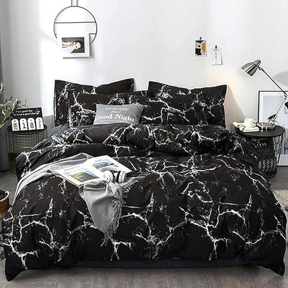 Black Marble Comforter Set Full/Queen White Texture Bedding Reversible Teen Boy Men Full Size Soft Lightweight Quilt Set, 3 PCs( 1 Comforter, 2 Pillowcases)
