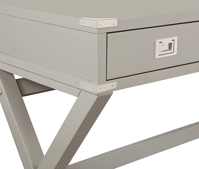 OSP Home Furnishings Wellington 46-Inch Writing Desk with Power Hub and 3 Storage Drawers, Grey