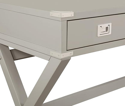 OSP Home Furnishings Wellington 46-Inch Writing Desk with Power Hub and 3 Storage Drawers, Grey