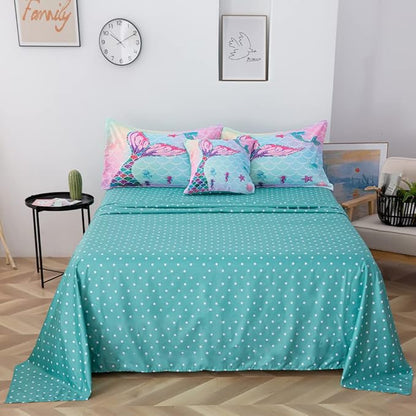 ADASMILE A & S 6 Pieces Mermaid Comforter Twin for Girls Kids Mermaid Bedding Fish Scale with Starfish Turtle Printed Bed in a Bag Comforter and Sheet Set Rainbow Mermaid Scale Bedding Home Decor