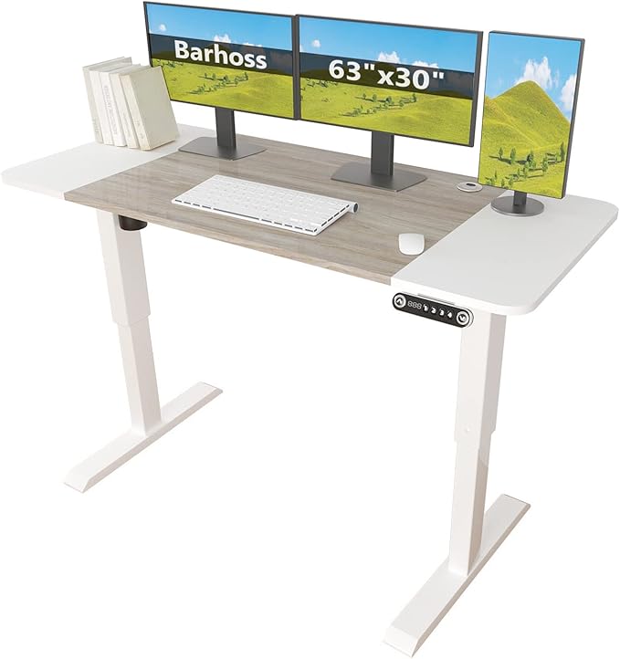 Standing Desk Adjustable Height Desk,63x30Inches, Stand Up Desk Table for Home Office, Home Office Computer Desk,Memory Preset,Height adjustments from 28" to 46" White&Oak