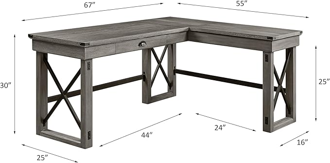 NicBex Laik-DW-00060-DX Desks, 67" W x 55" D x 30" H, Gray