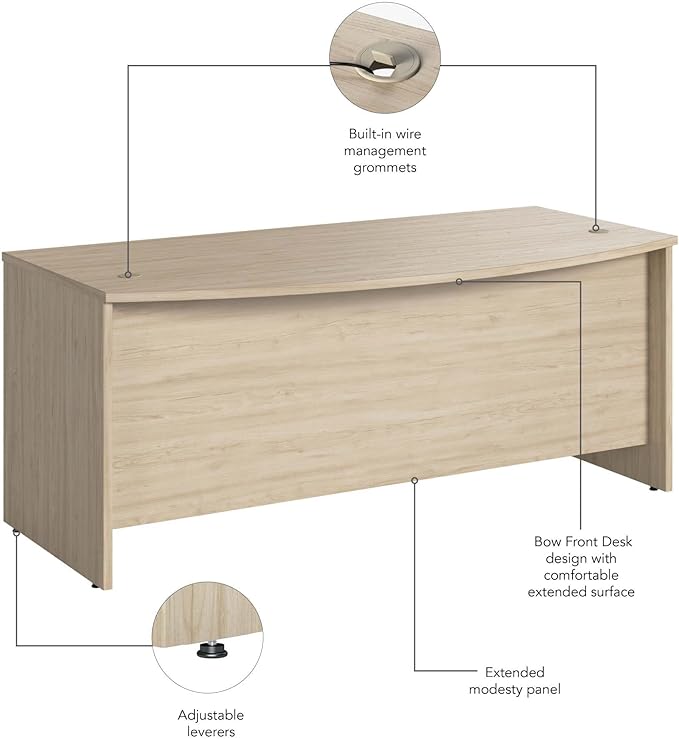 Bush Business Furniture Studio C Bow Front Desk, Computer Table for Home or Professional Office, 72W x 36D, Natural Elm