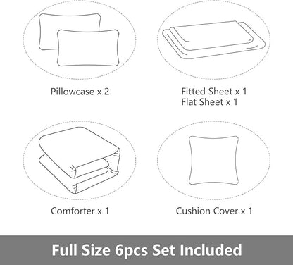 6 Pieces Bed in A Bag Gamer Bedding Set for Boys Kids Adult Gaming Comforters Set,Boys Bed in A Bag Set Full Size Comforter with Fitted Shee Flat Sheet Pillowcase pillowsham,DJTH5025Full