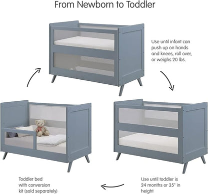 BreathableBaby Breathable Mesh 3-in-1 Convertible Crib (Toddler Bed Kit Sold Separately) — Steel Gray — Two Adjustable Mattress Heights — Greenguard Gold Certified