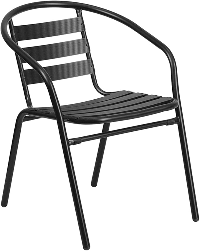 Flash Furniture 5-Piece Patio Dining Set with 31.5" Square Glass Metal Table and 4 Stackable Slat Back Chairs, Indoor/Outdoor Bistro Table and Chairs Set, Black