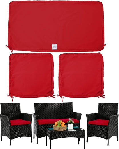 ClawsCover 3Pack Outdoor Seat Cushions Replacement Covers Fit for 4 Pieces Wicker Rattan Furniture Patio Conversation Set Loveseat Chair,38x19x2,19x19x2,Red-Large (Include Cover Only)