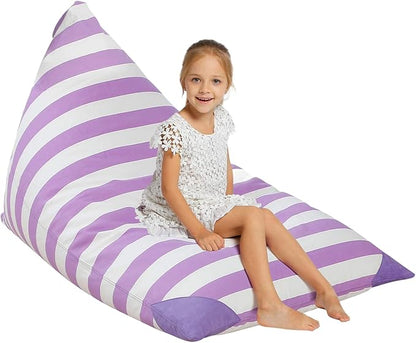 Aubliss Stuffed Animal Storage Bean Bag Chairs Cover, 50"x 35" Extra Large Bean Bags Chair for Kids & Adults, Beanbag Toy Storage for Boys Girls - Premium Cotton Canvas Purple Stripe