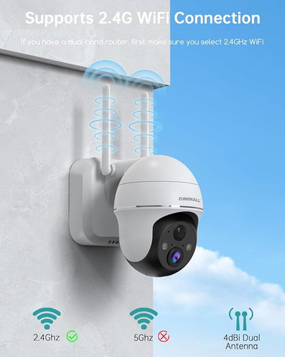 ZUMIMALL Security Cameras Wireless Outdoor - 2 Packs, 360° PTZ WiFi Battery Powered Cameras for Home Surveillance, Spotlight & Siren/PIR Detection/3MP Color Night Vision/2-Way Talk/IP66/Cloud