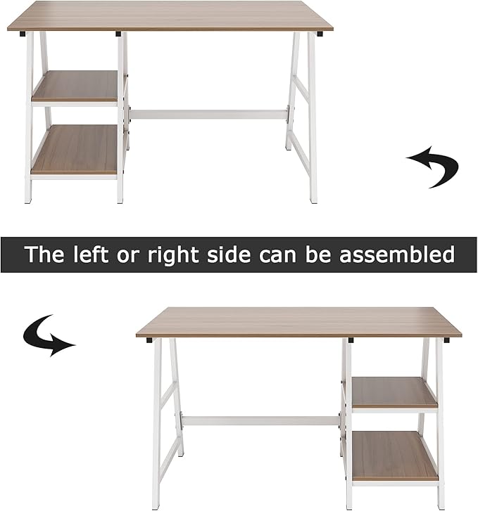 SogesHome Computer Desk 47inches Trestle Desk PC Desk with Shelf Office Desk Workstation for Home Office Use Writing Table, Oak, Tplus-120OK-SH
