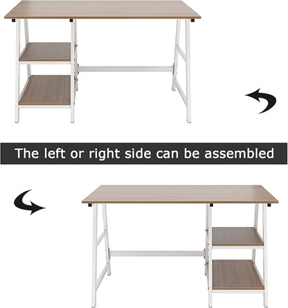 SogesHome Computer Desk 47inches Trestle Desk PC Desk with Shelf Office Desk Workstation for Home Office Use Writing Table, Oak, Tplus-120OK-SH