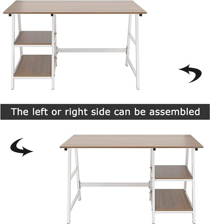 sogesfurniture 47 inches Writing Computer Desk, Trestle Desk Study Desk, Laptop PC Desk, Workstation with Storage Shelf, Home Office Desk Sturdy Table Study Table,Oak BHUS-CS-Tplus-120OK