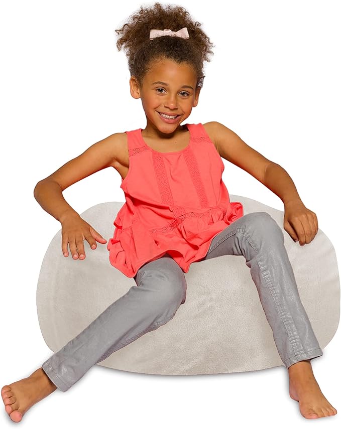 Posh Creations Bean Bag Chair for Kids, Teens, and Adults Includes Removable and Machine Washable Cover, Soft Faux Rabbit Fur - Cream, 27in - Medium