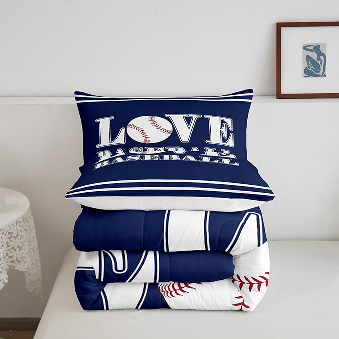 Kids Baseball Comforter Set Full Size Sports Game Bedding Set for Boys Girls Teens Bedroom Decor Baseball Gaming Comforter Gift for Baseball Lover Duvet Set with 2 Pillow Case