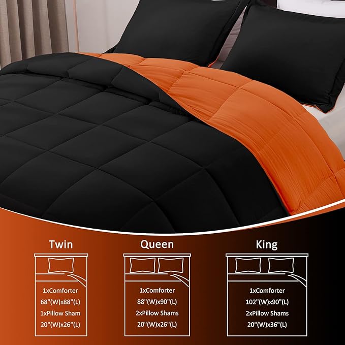 Basic Beyond Twin Comforter Set for Girls and Boys - Fluffy Twin Bed Comforter Set for All Seasons - Reversible Kids Twin Comforter Set - 2 Pieces (1 Comforter + 1 Pillow Sham) - Orange/Black