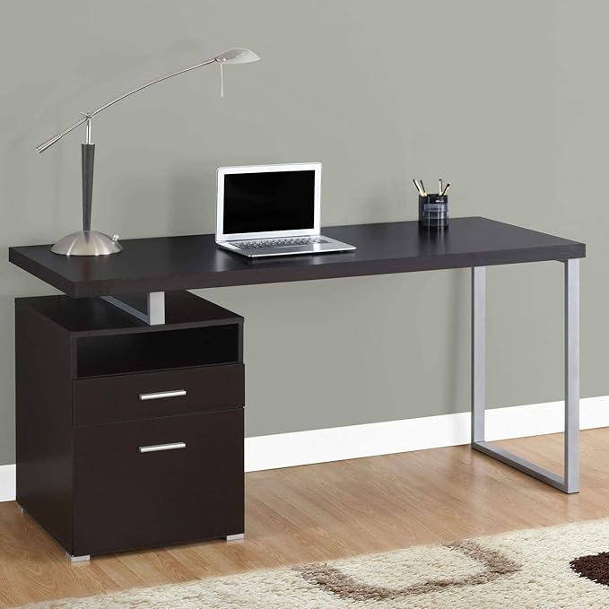 Monarch Specialties I 7145 Computer Writing Desk for Home & Office Laptop Table with Drawers Open Shelf and File Cabinet-Left or Right Set Up, 60" L, Cappuccino