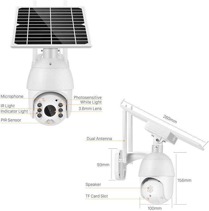 100% Wire-Free Wireless Rechargeable Battery Solar Powered Outdoor 1080P Pan Tilt WiFi Security Camera PIR Motion Recording Two-Way Audio IP65 Weatherproof Night Vision Built-in SD Slot